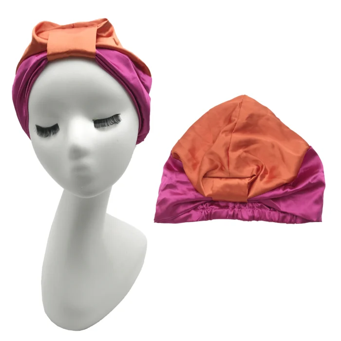 Turban en soie coloré noué, casquette de perte de cheveux, chapeau de sommeil de nuit, couvre-tête, Bonnet Hijab, enveloppes de cheveux en Satin – Image 3