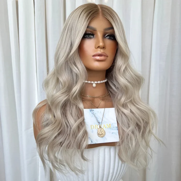 Ombre platine Blonde vague lâche blanchi nœuds invisibles vierge russe cuticule aligné cheveux clair dentelle avant perruques