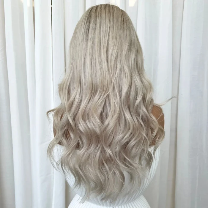 Ombre platine Blonde vague lâche blanchi nœuds invisibles vierge russe cuticule aligné cheveux clair dentelle avant perruques – Image 4