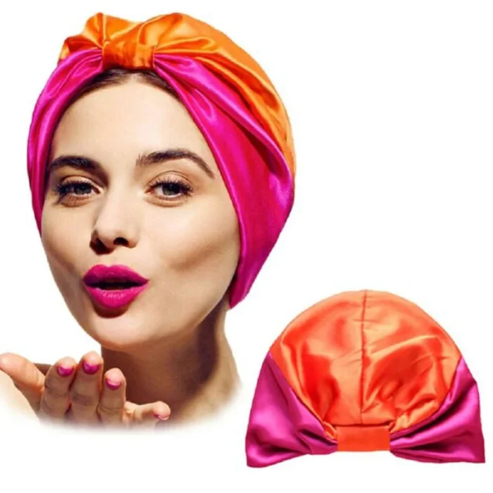 Turban en soie coloré noué, casquette de perte de cheveux, chapeau de sommeil de nuit, couvre-tête, Bonnet Hijab, enveloppes de cheveux en Satin