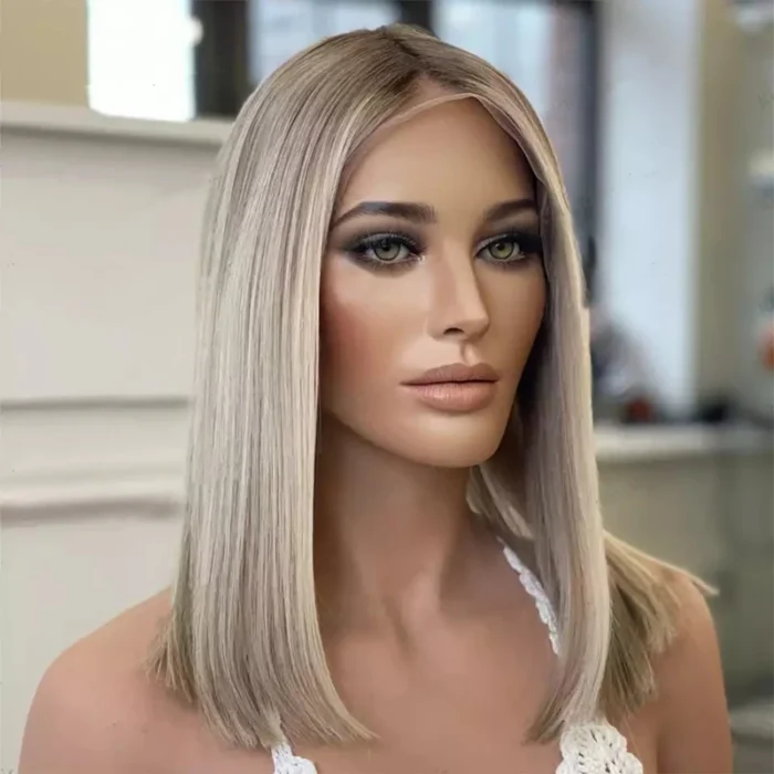 Lace Front Wig human hair Blonde cendrée froide, Bob Loose Wave, – Image 4