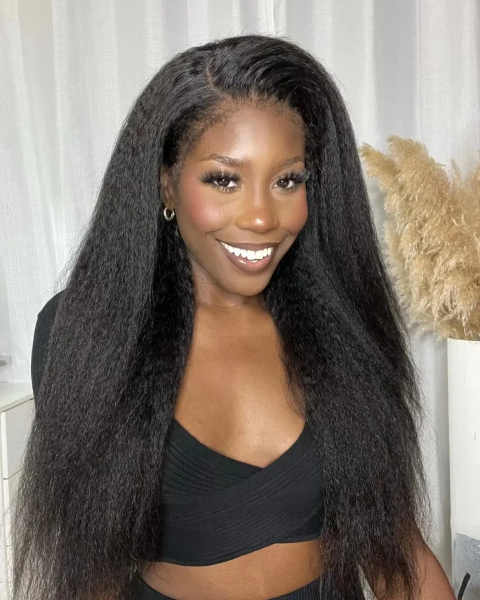 Perruque Lace Front Wig Yaki lisse et crépue, cheveux humains, sans colle, 13x4, 13x6, HD, Lace Frontal Light Yaki Lace Wig – Image 4
