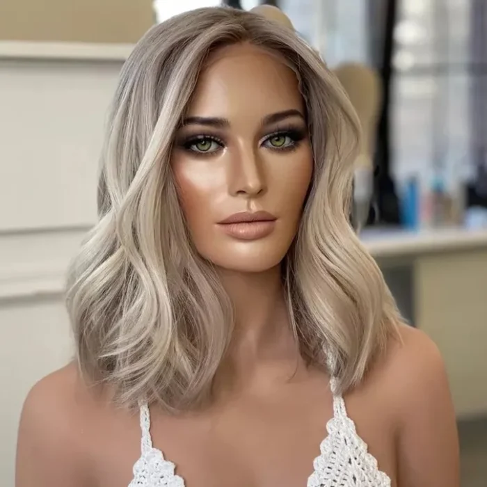 Lace Front Wig human hair Blonde cendrée froide, Bob Loose Wave, – Image 6