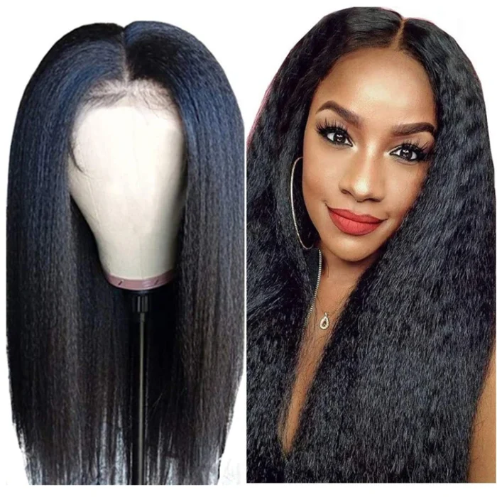 Perruque Lace Front Wig Yaki lisse et crépue, cheveux humains, sans colle, 13x4, 13x6, HD, Lace Frontal Light Yaki Lace Wig – Image 3