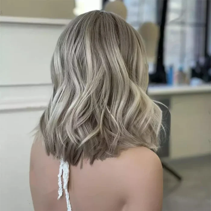 Lace Front Wig human hair Blonde cendrée froide, Bob Loose Wave, – Image 2