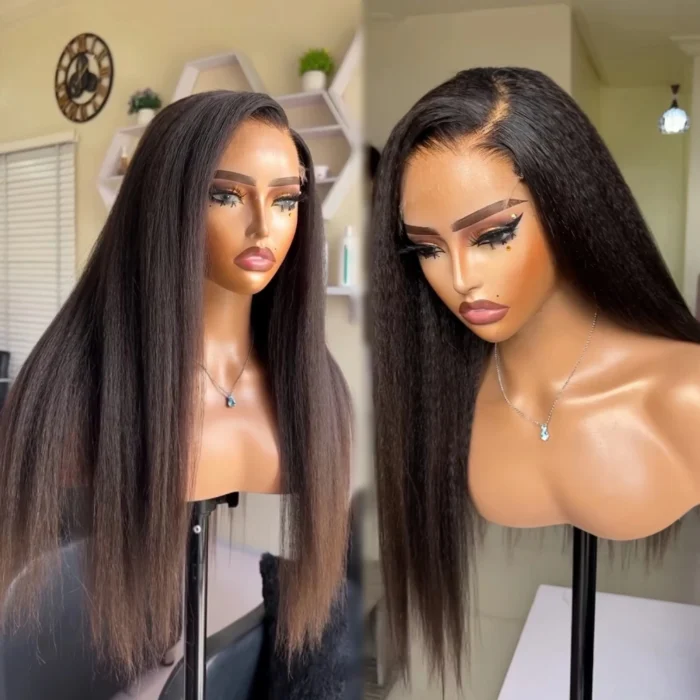 Perruque Lace Front Wig Yaki lisse et crépue, cheveux humains, sans colle, 13x4, 13x6, HD, Lace Frontal Light Yaki Lace Wig – Image 6