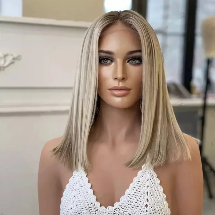 Lace Front Wig human hair Blonde cendrée froide, Bob Loose Wave, – Image 3
